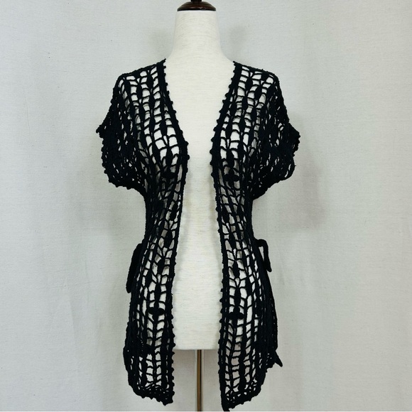 Say What? Vintage Black Crochet Cardigan Size M - Picture 3 of 5